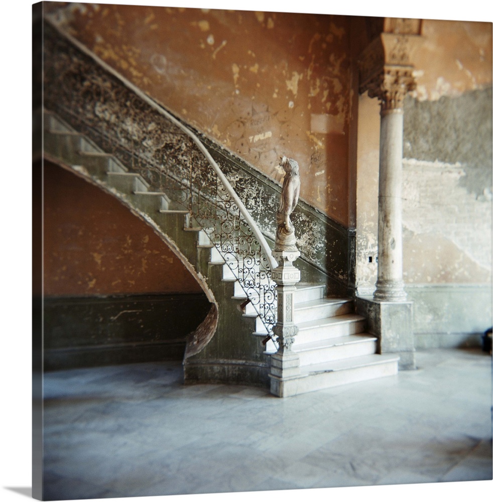 Ornate marble staircase in apartment building, Havana, Cuba, Central America