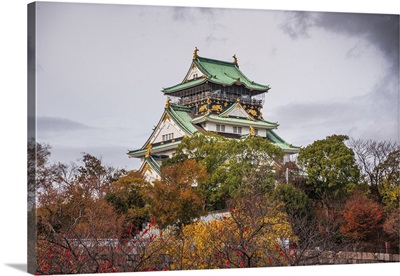 Osaka Castle With Autumnal Trees, Osaka, Honshu, Japan