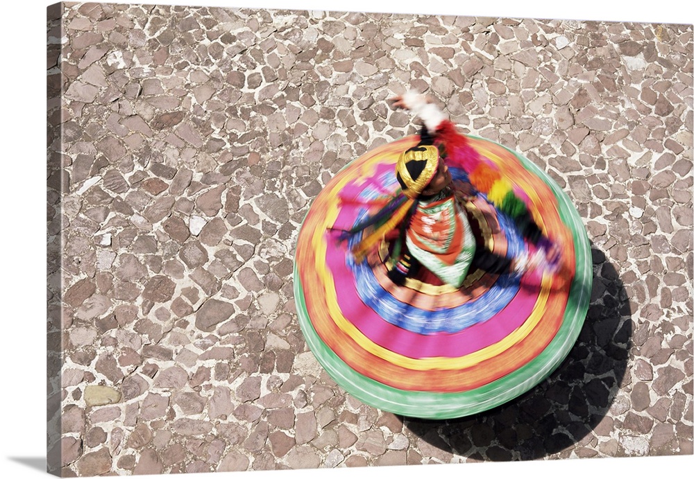 Overhead view of a Mestiza Cuzquena dancer in motion, Cuzco (Cusco), Peru, South America