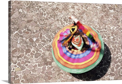 Overhead View Of A Mestiza Cuzquena Dancer In Motion, Cuzco (Cusco), Peru