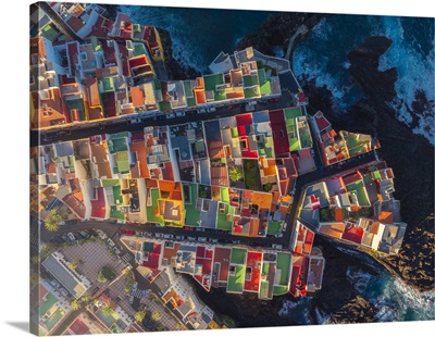 Overhead View Of Colorful Houses In Punta Brava At Sunrise, Canary Islands, Spain image thumbnail