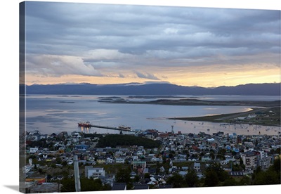 Overview of Ushuaia during sunset, Tierra del Fuego, Argentina