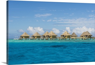 Overwater bungalows in luxury hotel in Bora Bora, Society Islands, French Polynesia