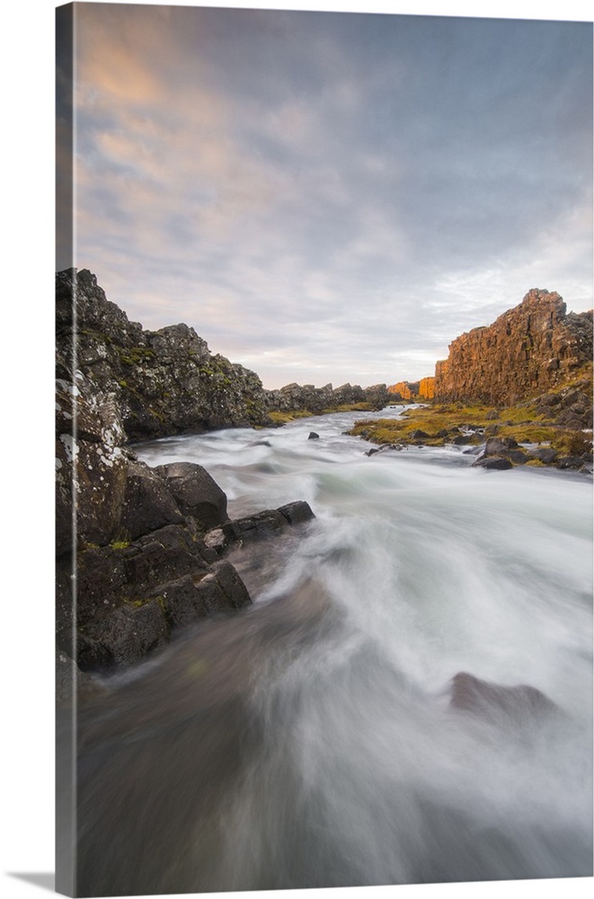 Oxararfoss River at sunrise, Thingvellir National Park, Iceland