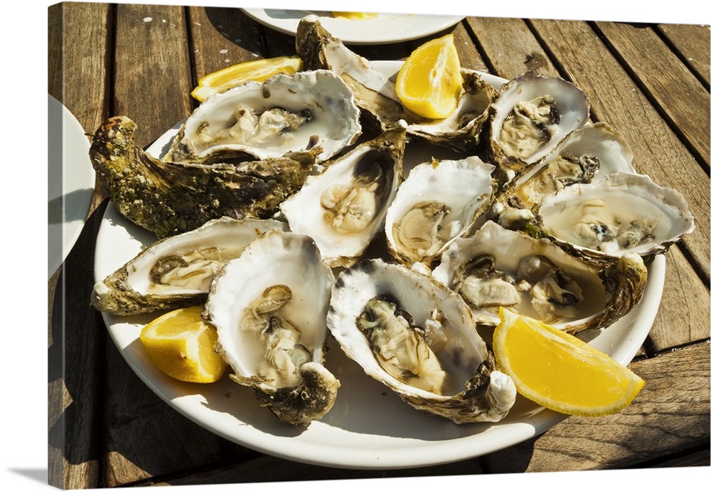 Oysters ready to eat, thousands of tons of the shellfish are grown annually here, Ile de Re, Charente-Maritime, France
