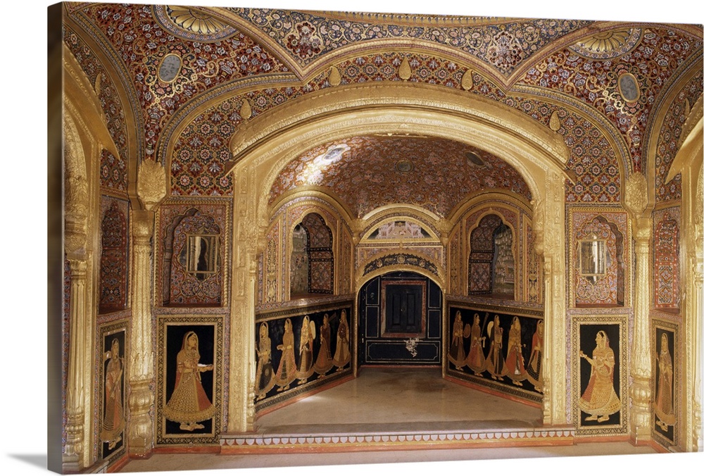 Painted and gilded public reception area, Kuchaman Fort, Rajasthan state, India