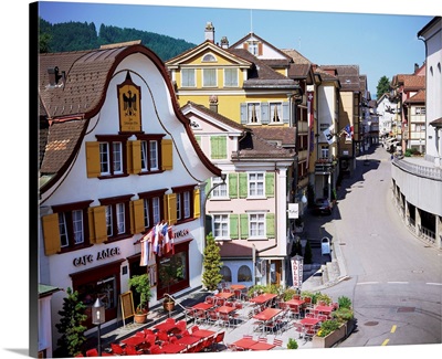 Painted facades on Hauptgasse, Appenzell, Appenzellerland, Switzerland