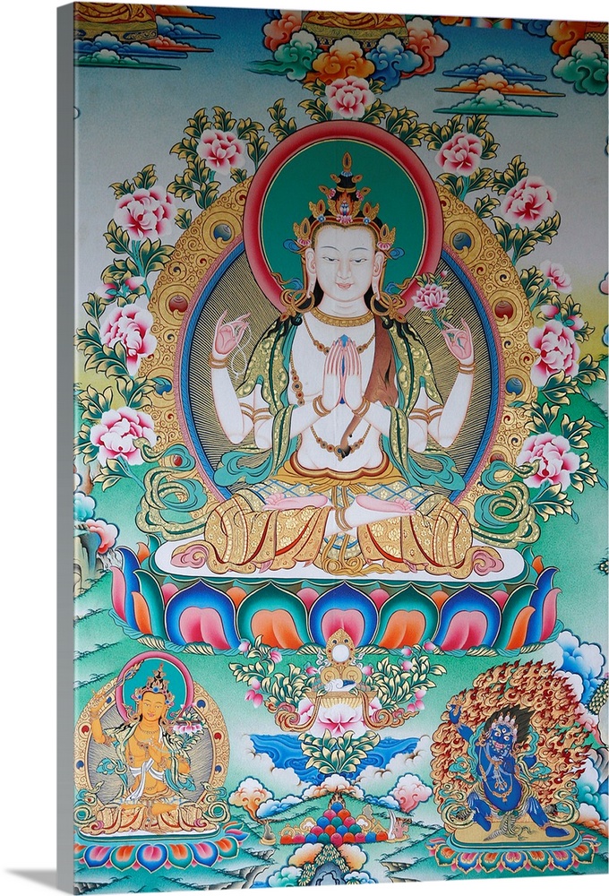 Painting of Avalokitesvara, the Buddha of Compassion, Kathmandu, Nepal,  Asia