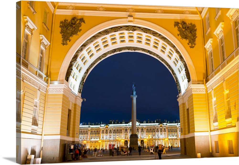 View of Palace Square, Alexander Column and the Winter Palace through the Triumphal Arch of the General Staff Building, St...