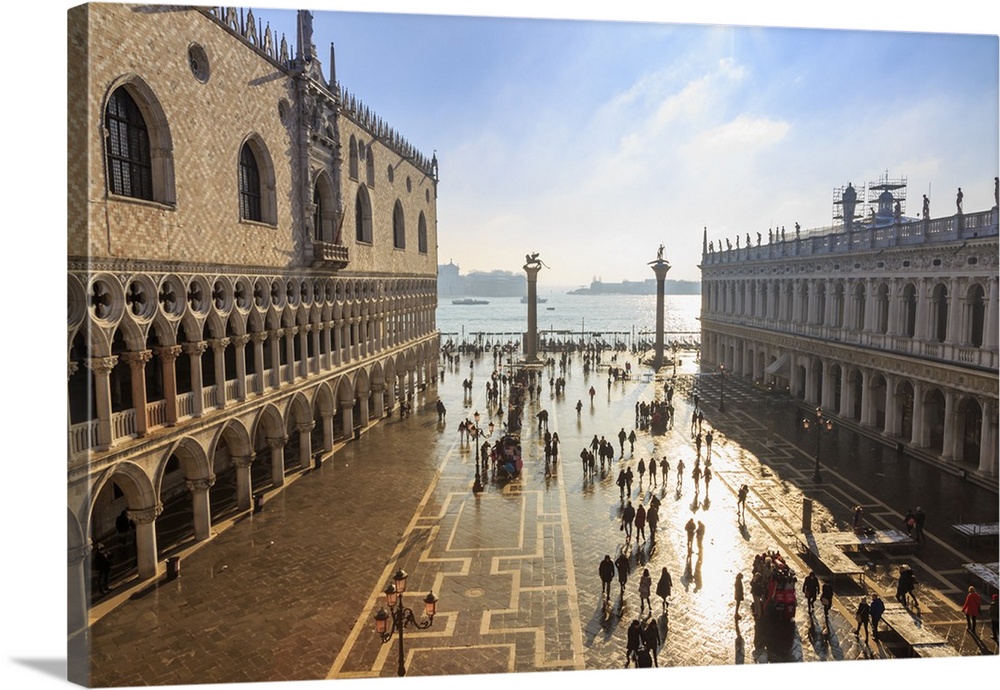 Palazzo Ducale and Piazzetta San Marco, elevated view in winter, Venice, Veneto, Italy