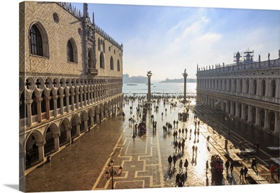 Palazzo Ducale and Piazzetta San Marco, elevated view in winter, Venice, Veneto, Italy