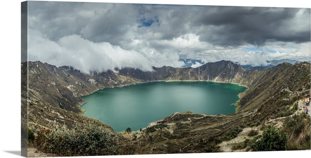 Panorama of Quilotoa, a water-filled caldera and the most western volcano in the Ecuadorian Andes, Ecuador