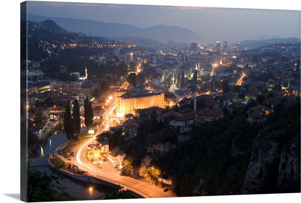 Panoramic night view of the city, Sarajevo, Bosnia, Bosnia-Herzegovina, Europe