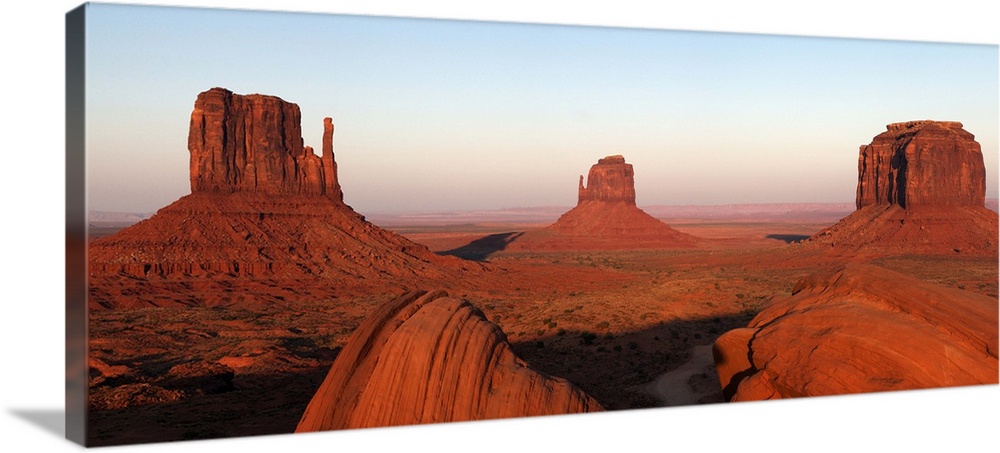 Panoramic photo of the Mittens at dusk, Monument Valley Navajo Tribal Park, Utah