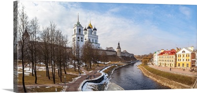 Panoramic vew of embankment and Kremlin in Pskov, Russia