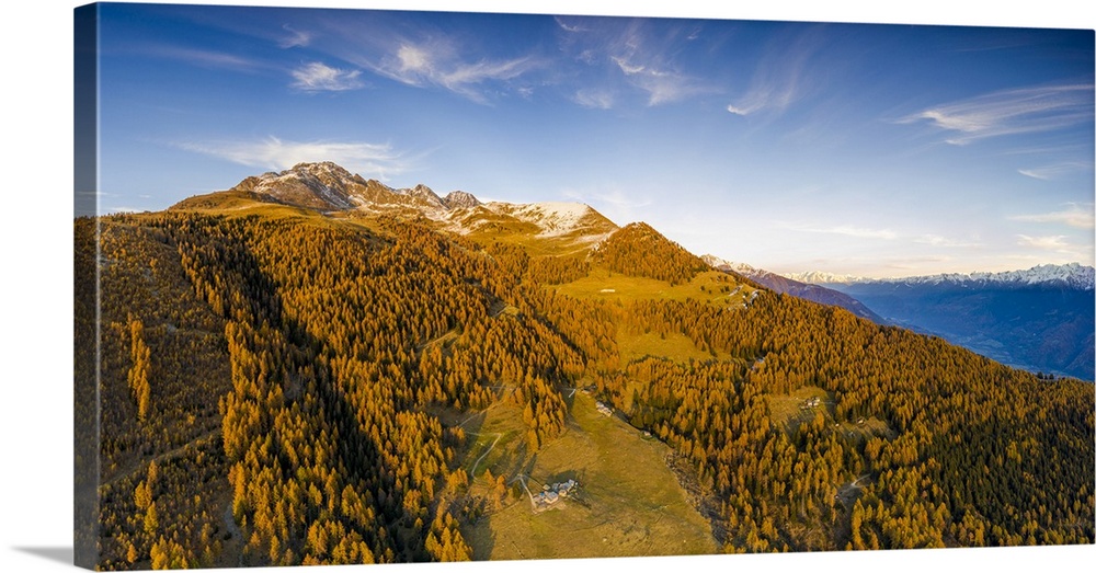 Panoramic view of Alpe Mara with Corna Mara in autumn, Valtellina, Lombardy, Italy, Europe
