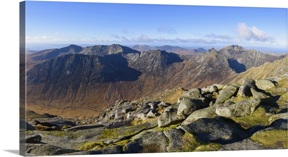 Panoramic view of the Northern Mountains from the top of Goatfell, Isle of Arran, North Ayrshire, Scotland, United Kingdom...