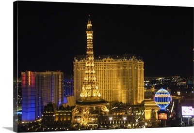 Paris Hotel on the Strip (Las Vegas Boulevard) at night, Las Vegas, Nevada