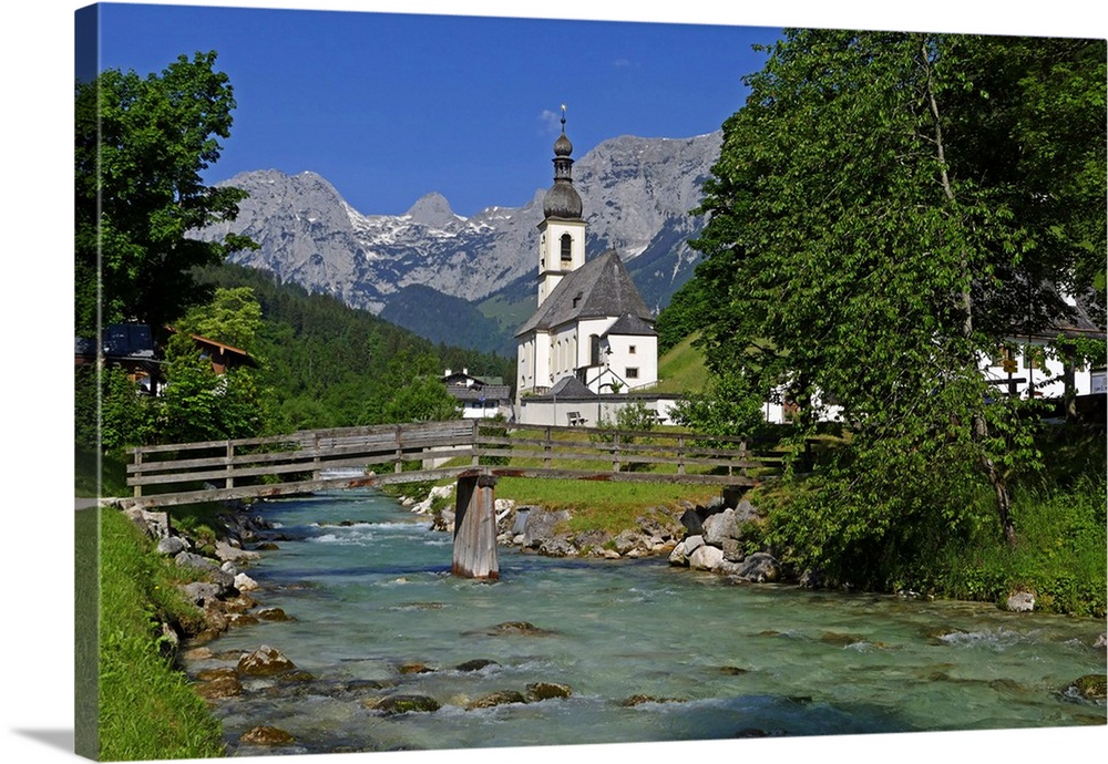 Parish Church against Reiteralpe, Ramsau, Upper Bavaria, Bavaria, Germany
