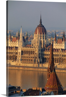 Parliament building and the Danube River from the Castle district, Budapest, Hungary