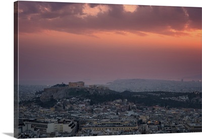 Parthenon And Acropolis Seen From Lycabettus Hill Viewpoint, Athens, Greece