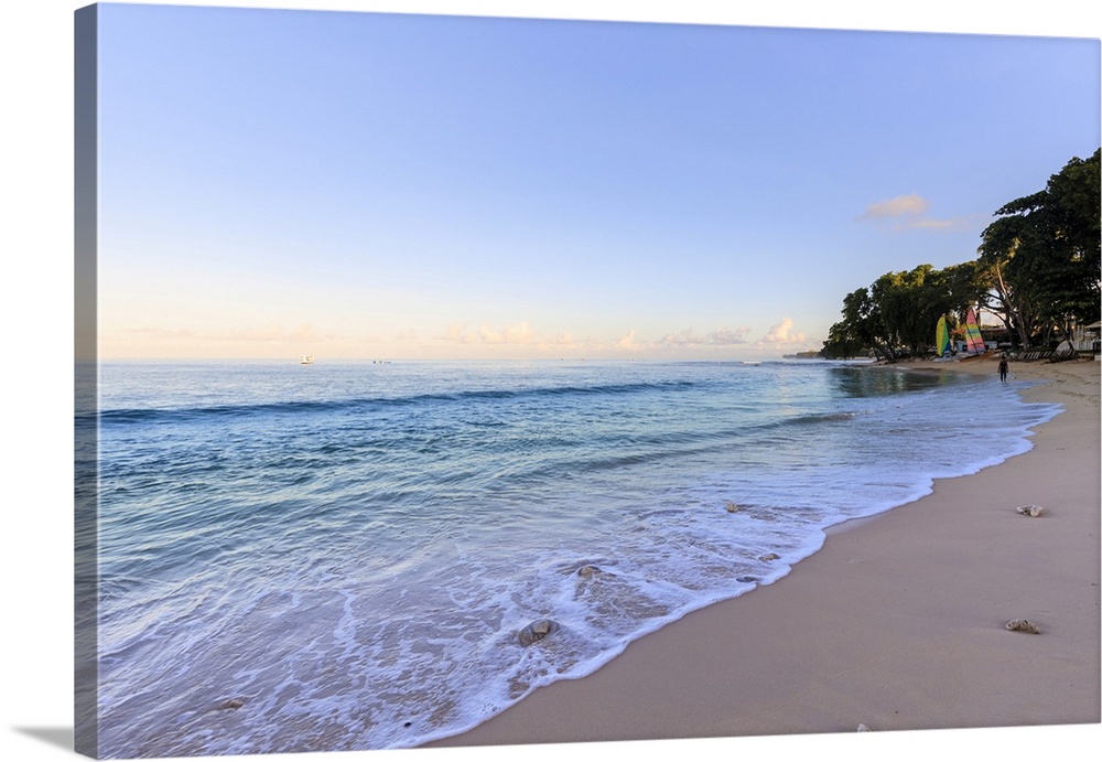 Paynes Bay, at dawn, turquoise sea, sail boats, fine pink sand beach, beautiful West Coast, Barbados, Windward Islands, We...