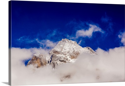 Peak of Mount Everest through the clouds, Sagarmartha National Park, Himalayas, Nepal