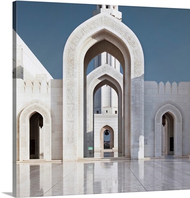 Perspective On Arches And Minaret Of Sultan Qaboos Mosque, Muscat, Oman