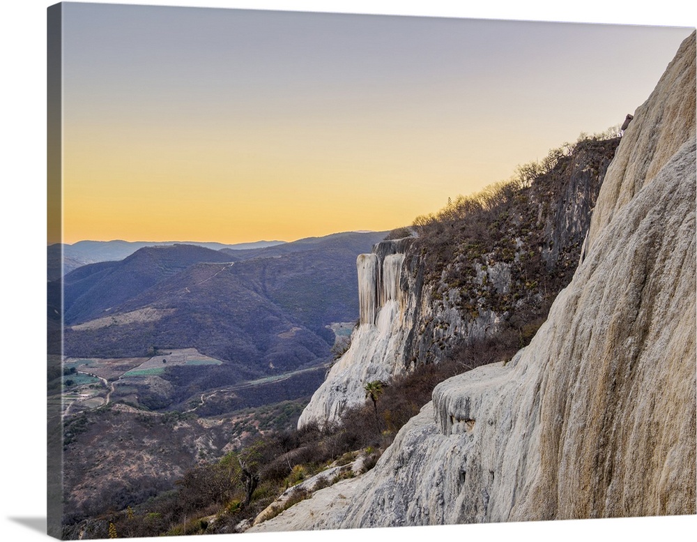 Petrified Waterfall at dusk, elevated view, Hierve el Agua, San Lorenzo Albarradas, Oaxaca State, Mexico