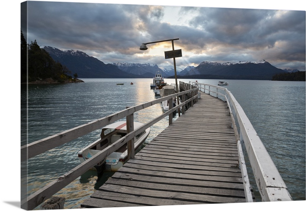 Pier on Lake Nahuel Huapi, Puerto Angostura, Villa La Angostura, Nahuel Huapi National Park, The Lake District, Argentina,...