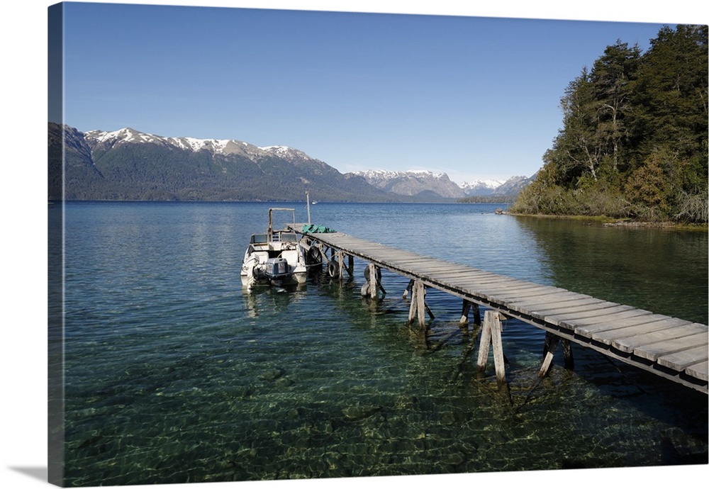 Pier on Lake Nahuel Huapi, Puerto Angostura, Villa La Angostura, Nahuel Huapi National Park, The Lake District, Argentina,...