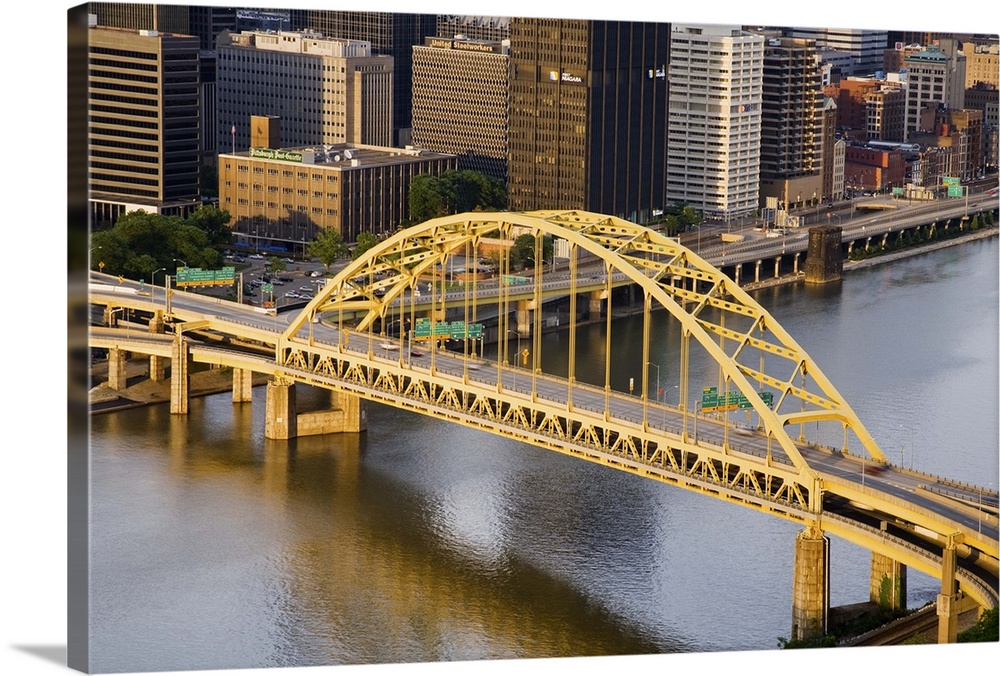 Pittsburgh skyline and Fort Pitt Bridge over the Monongahela River, Pennsylvania