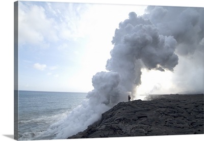 Plumes of steam where the lava reaches the sea, Kilauea Volcano, Hawaii