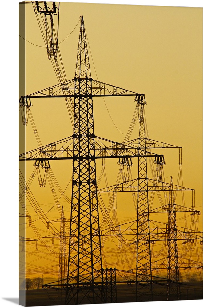 Power lines in morning light, Germany