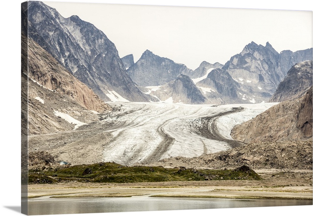 Prins Christian Sund, lateral and medial moraines on Igdlorssuit Glacier, southern Greenland, Polar Regions