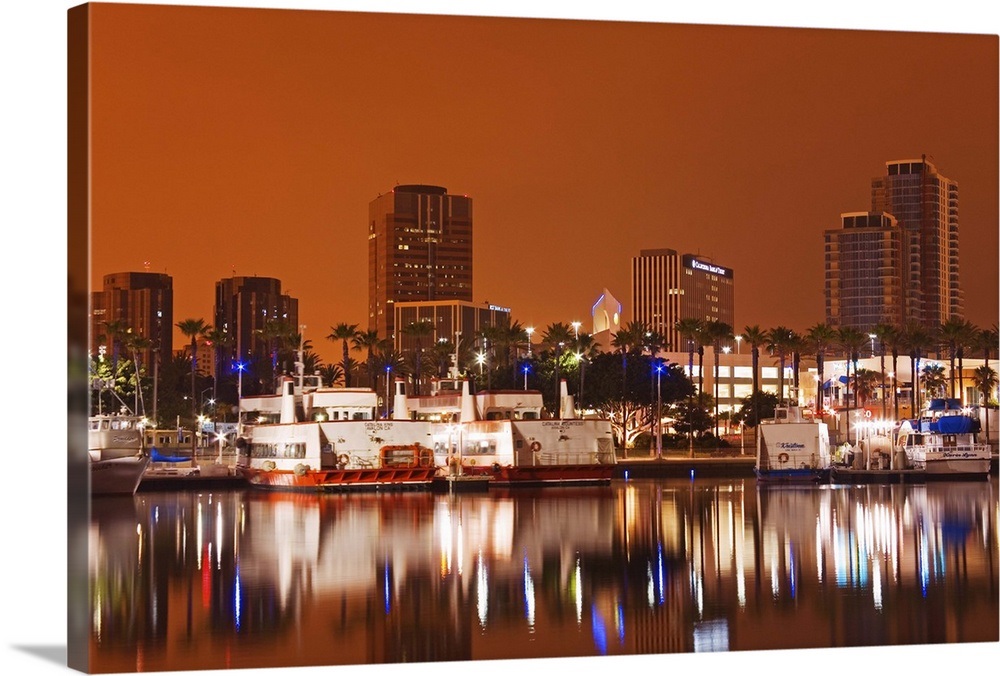 Rainbow Harbor and skyline, Long Beach City, Los Angeles, California ...