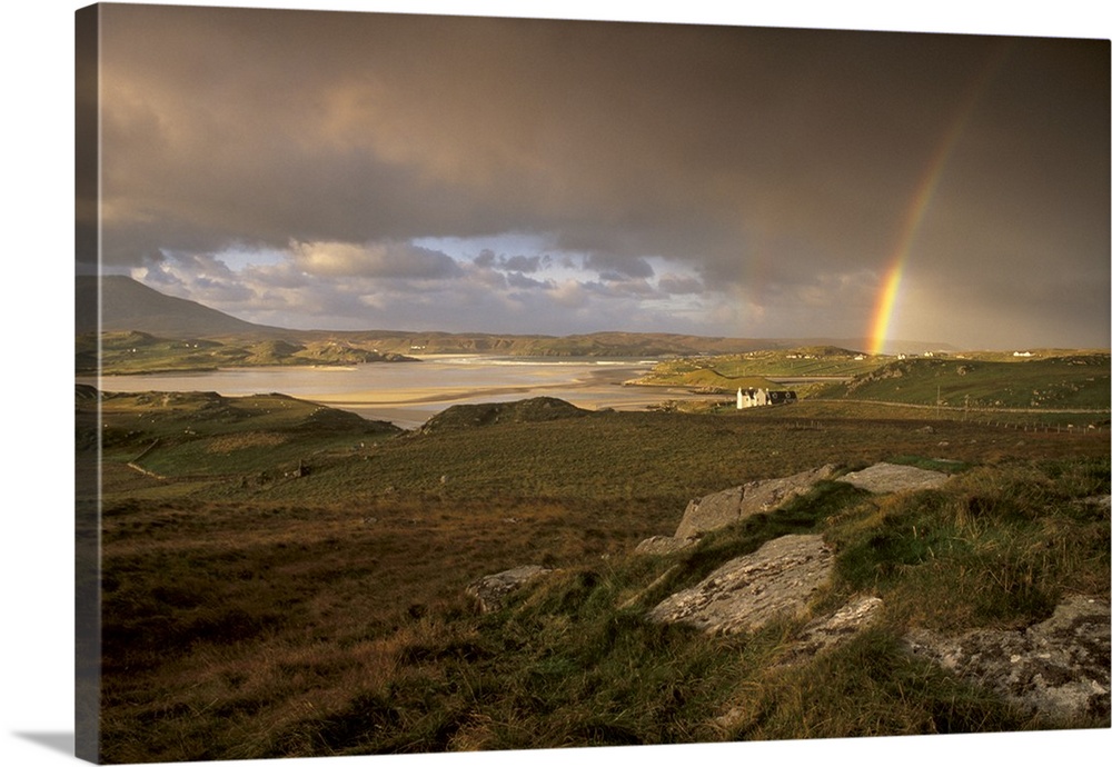 Rainbow over Uig sands , tidal area, from near Timsgarry, Isle of Lewis, Scotland