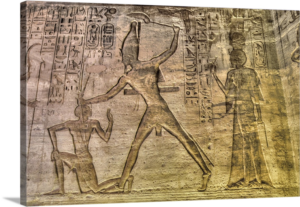 Ramses II at Kadesh in center, Reliefs, Temple of Hathor and Nefertari, UNESCO World Heritage Site, Abu Simbel, Nubia, Egy...