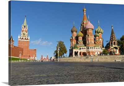 Red Square, St. Basil's Cathedral and the Saviour's Tower of the Kremlin, Moscow, Russia