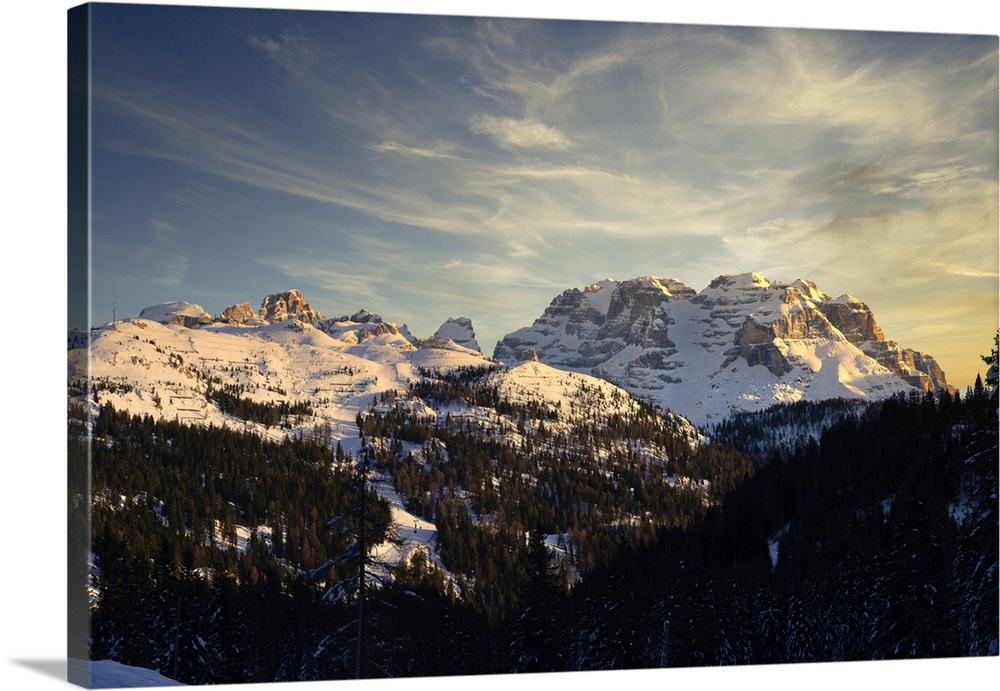 Rendena Valley, Brenta mountain range at sunset in winter, Trentino, Dolomites, Italy, Europe