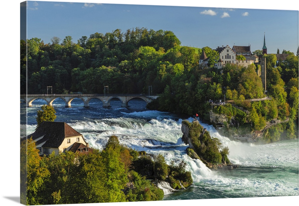 Rhine Falls near Schaffhausen with Schloss Laufen, Neuhausen bei Schaffhausen, Schaffhausen Canton, Switzerland, Europe