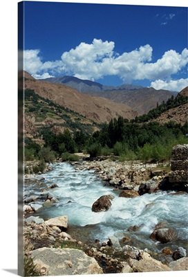 River and mountains in the Kalash region near Bumburet village in Chitral, Pakistan