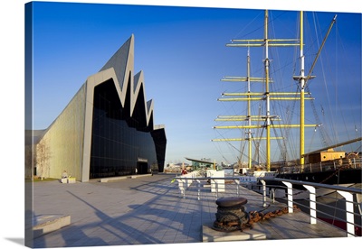 Riverside Museum and docked ship The Glenlee, River Clyde, Glasgow, Scotland