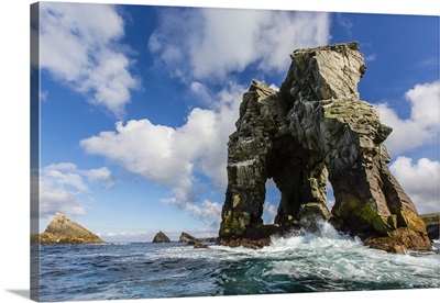 Rock formation known as Gada's Stack on Foula Island, Shetlands, Scotland, UK