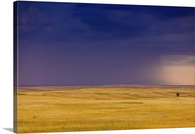 Rolling Plains Against A Dark Stormy Sky In The Badlands, South Dakota, USA