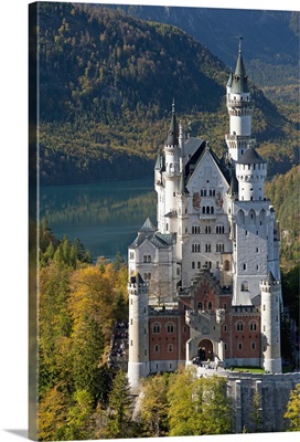 Romantic Neuschwanstein Castle and German Alps in autumn, Bavaria, Germany