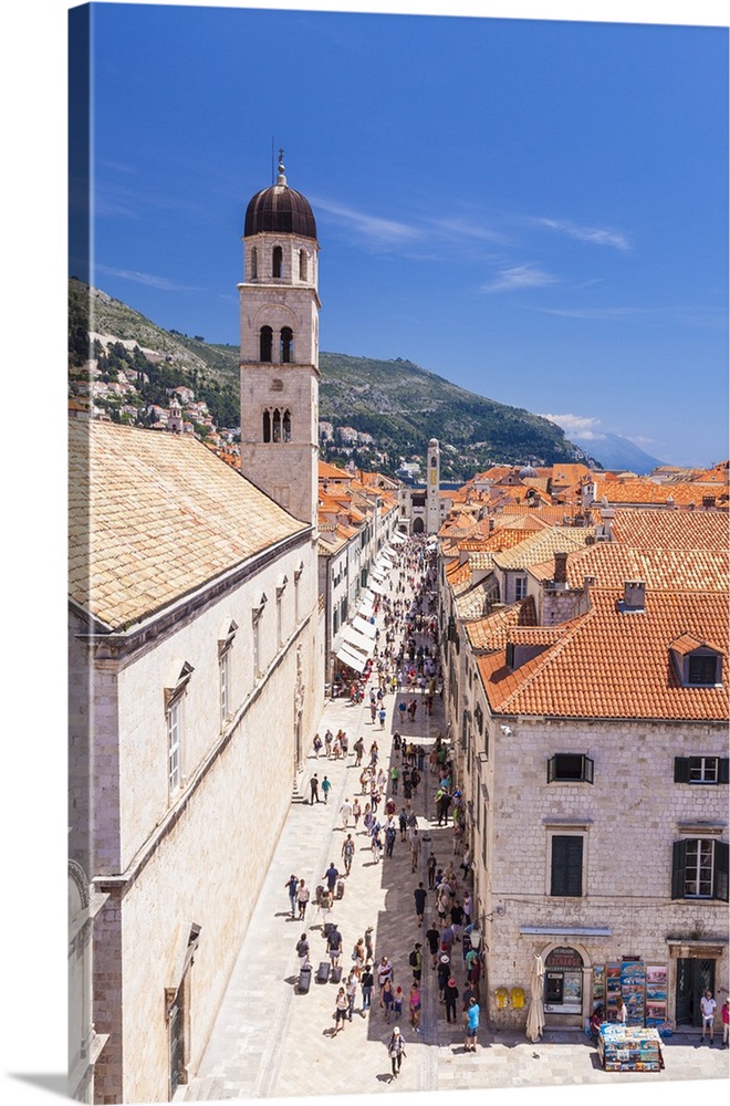 Rooftop view of Main Street Placa, Stradun, Dubrovnik Old Town, Dubrovnik, Dalmatian Coast, Croatia
