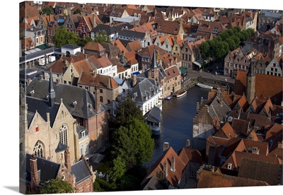 Rozenhoedkaai seen from the top of Belfry Tower , Bruges, West Flanders, Belgium