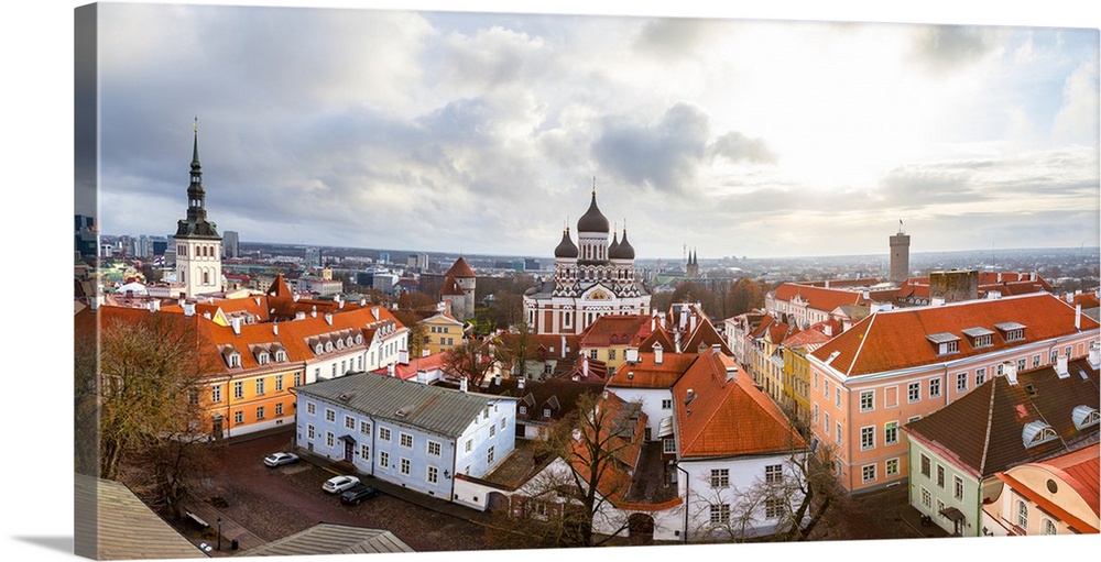 Toompea hill with Russian Orthodox Alexander Nevsky Cathedral, Niguliste church and Pikk Herman tower, Tallinn, Estonia