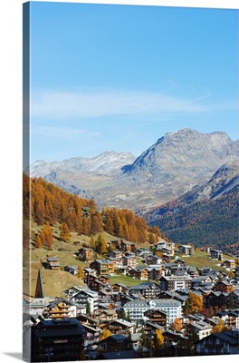 Saas Fee resort in autumn, Valais, Swiss Alps, Switzerland